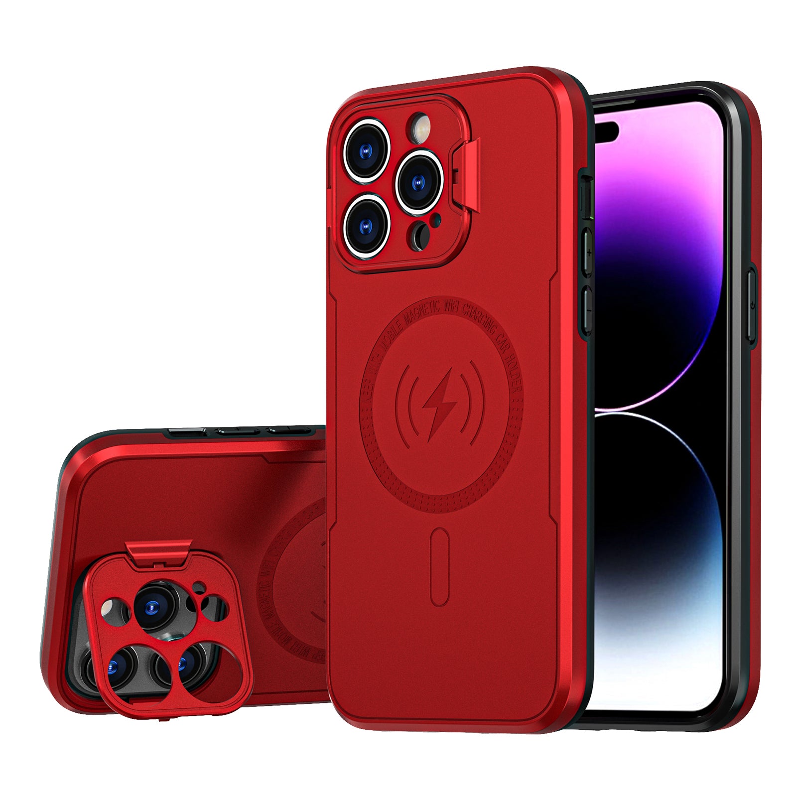 For iPhone 14 Pro Max PC+TPU Shock Absorption Phone Case Lens Frame Kickstand Shockproof Cover For iPhone 14 Pro Max PC+TPU Shock Absorption Phone Case Lens Frame Kickstand Shockproof Cover